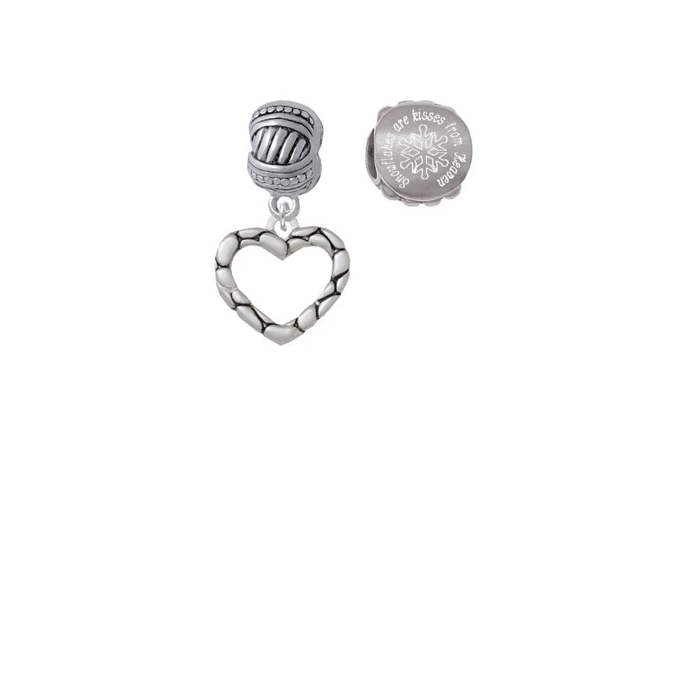 Open Pebble Heart Snowflakes are Kisses from Heaven Charm Beads (Set of 2)