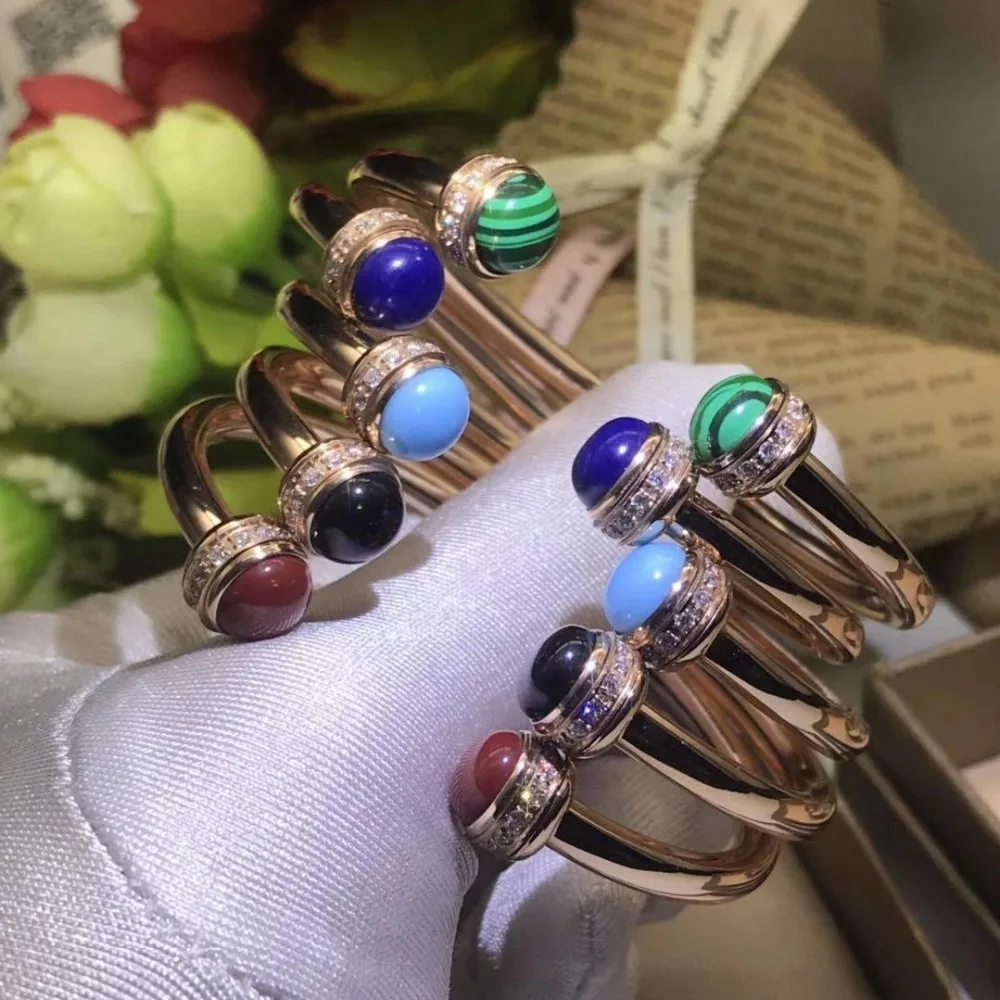 

New double colored stone cubic zircon head cuff bangle rose gold color bracelets stainless steel party jewelry for women
