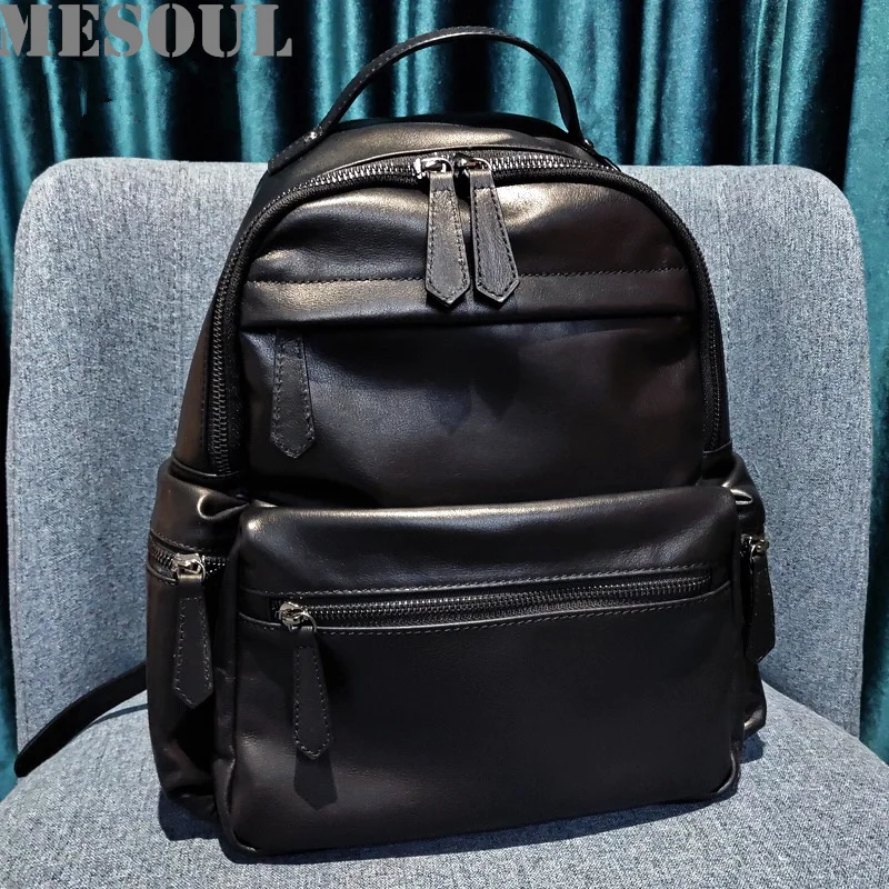 Mochilas Mujer 100% Genuine Leather Women Backpack 2019 New Fashion Lady Black School bag Youth Shoulder Bag Travel Backpacks