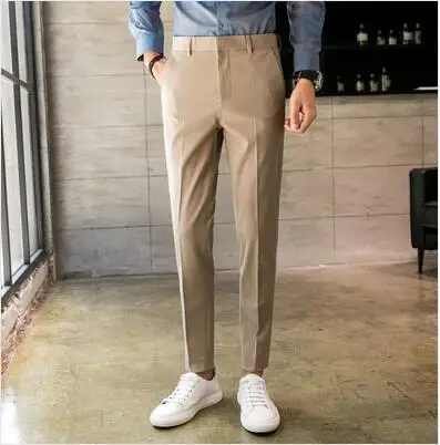 Классический серый костюм брюки Для мужчин Бизнес свадебный банкет Для мужчин s брюки Slim Fit Человек платье брюки - Цвет: Хаки