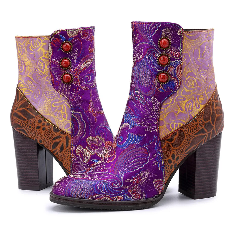 Retro Printed Genuine Leather Winter Autumn Boots Women Embroider Shoes Vintage Women High Heels Ankle Boots Plus EUR Size 36-42 (3)