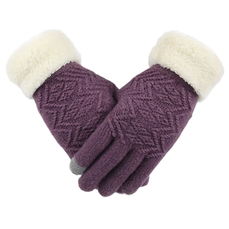 

Knitted Gloves Women Winter Warm Fashion Solid Thicken Black Full Finge Touch Screen Knitted Gloves