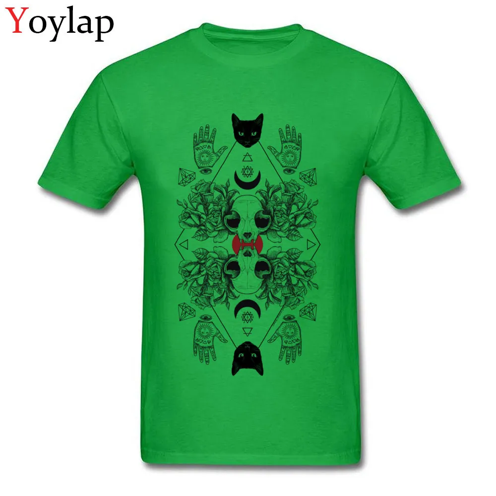 Prevailing Printing Tops T Shirt O Neck Fall Pure Cotton Short Sleeve T-Shirt for Men Symmetric Alchemy Printed On Tee-Shirt green