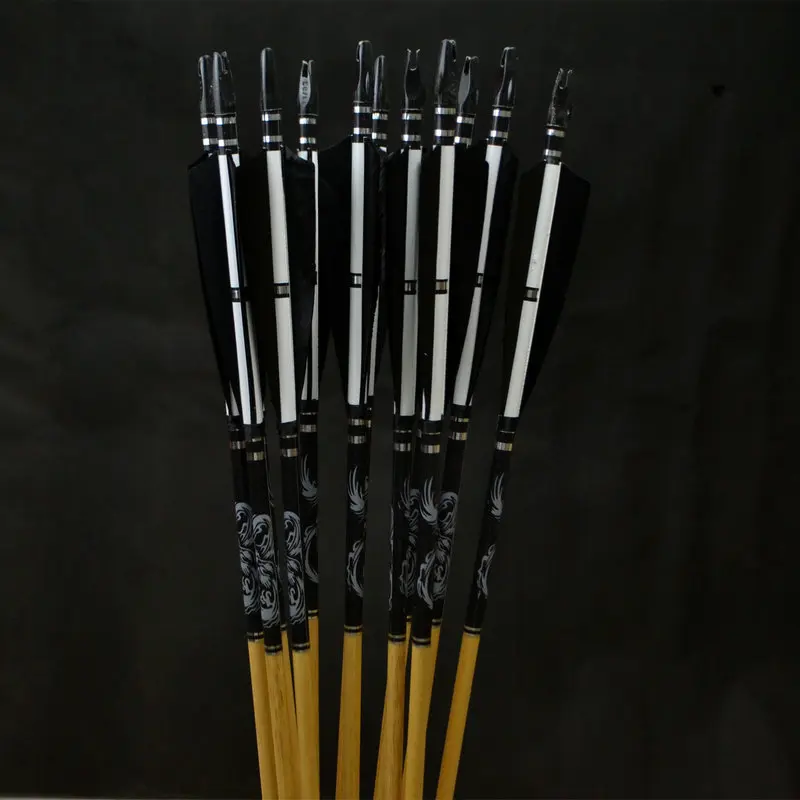 

12x Handmade Wooden Arrows Turkey feather for 25-50lbs Longbow Recurve Bow Hunting Archery for 80cm Length with High Quality
