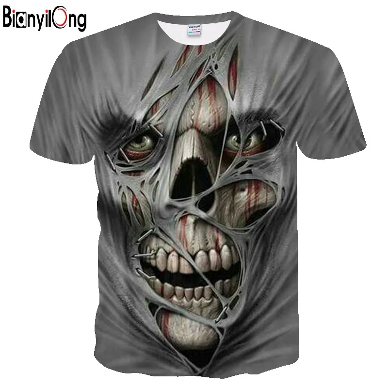 

BIANYILONG 2019 Newest skull 3D Print Cool Funny T-Shirt Men Short Sleeve Summer Tops T Shirt T Shirt Male Fashion T-shirt men
