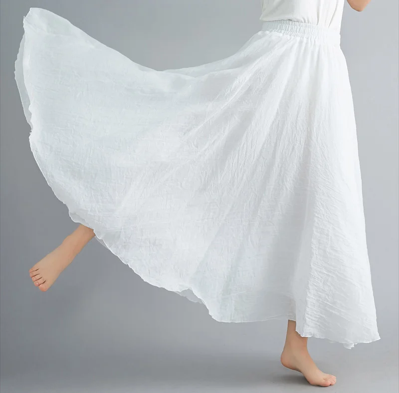 Длинные хлопковые юбки женские летние модные богемные Beho пляжные эластичные Высокая талия большой круг низ карамельный цвет Лен Макси ЮБК - Цвет: White