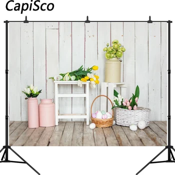 

Capisco Spring Flowers Easter Eggs Wood Planks Photo Backgrounds Customized Vinyl Digital Photography Backdrops For Photo Studio