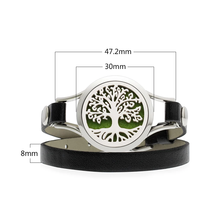 

Secret Flower 30mm Stainless Steel Bracelet Essential Oil Aromatherapy Diffuser Locket Wrap Bracelet PU Leather Band 10pcs Pads