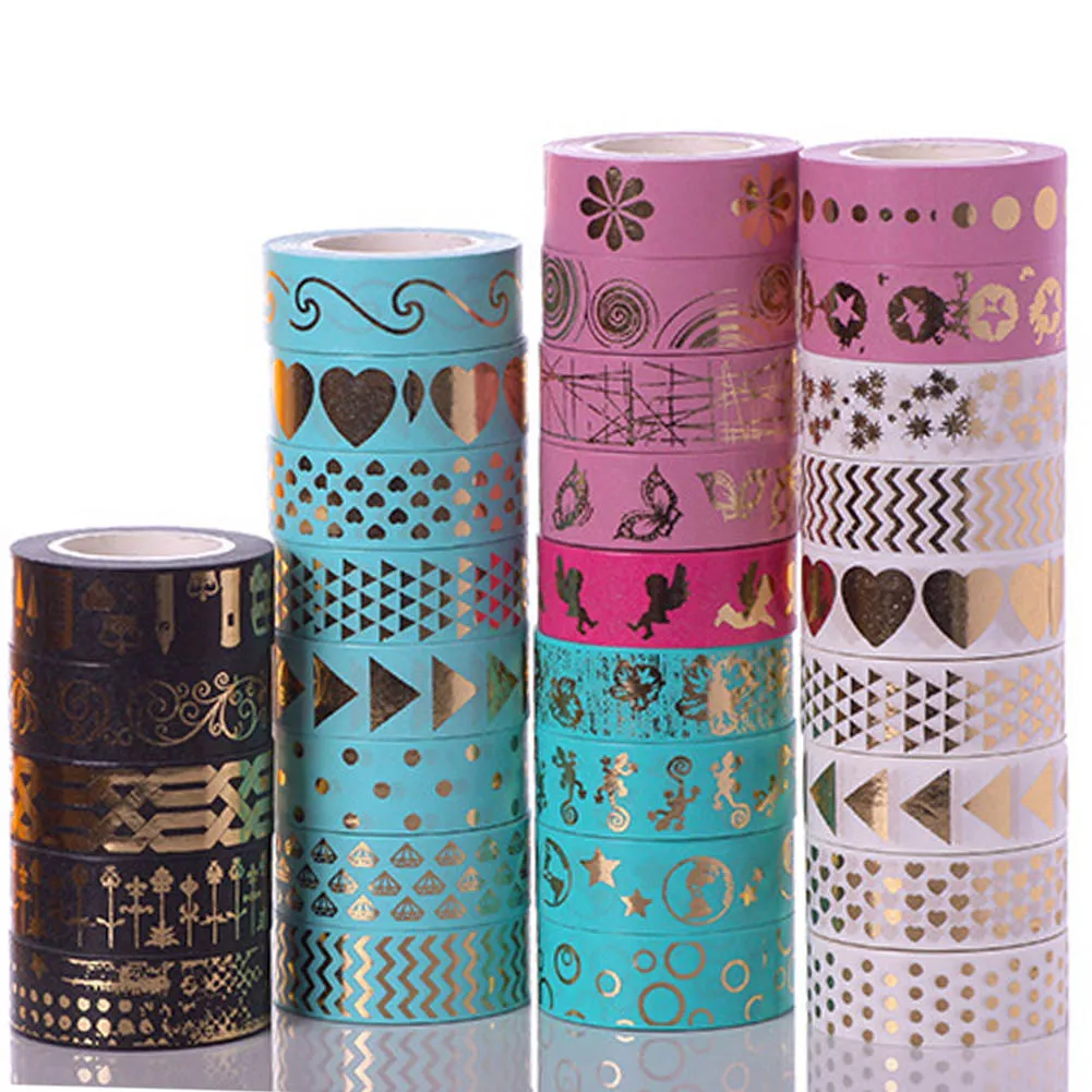 

1Pc 15mm*10m Kawaii Scrapbooking Tools DIY Stripes Gold Pink Blue Japanese Paper Foil Washi Tapes Masking