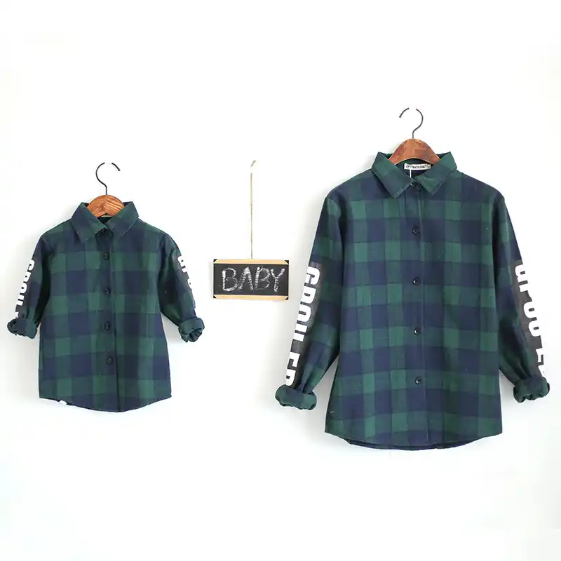 mom and son matching plaid shirts