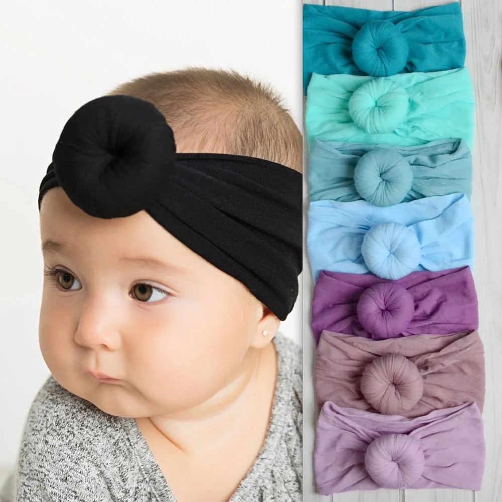 

2019 Lovely Baby Headbands Big Round Knot Hair Bands Girls Soft Nylon Elastic Headwrap Turban Hair Accessories For Children