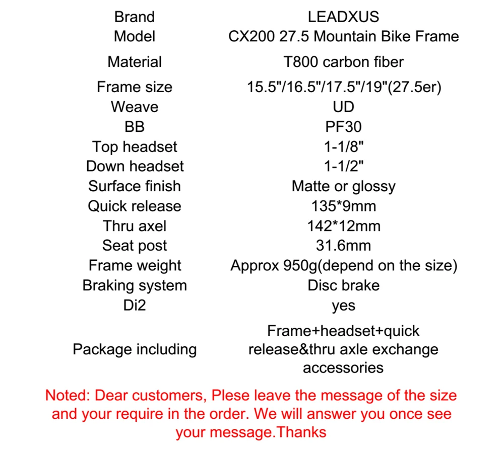 Flash Deal LEADXUS CX200 Ultra Light 27.5er MTB Bike Frame Quick Release/Thru Axel 27.5 Inch Glossy/Matte Carbon Mountain Bicycle Frame 0