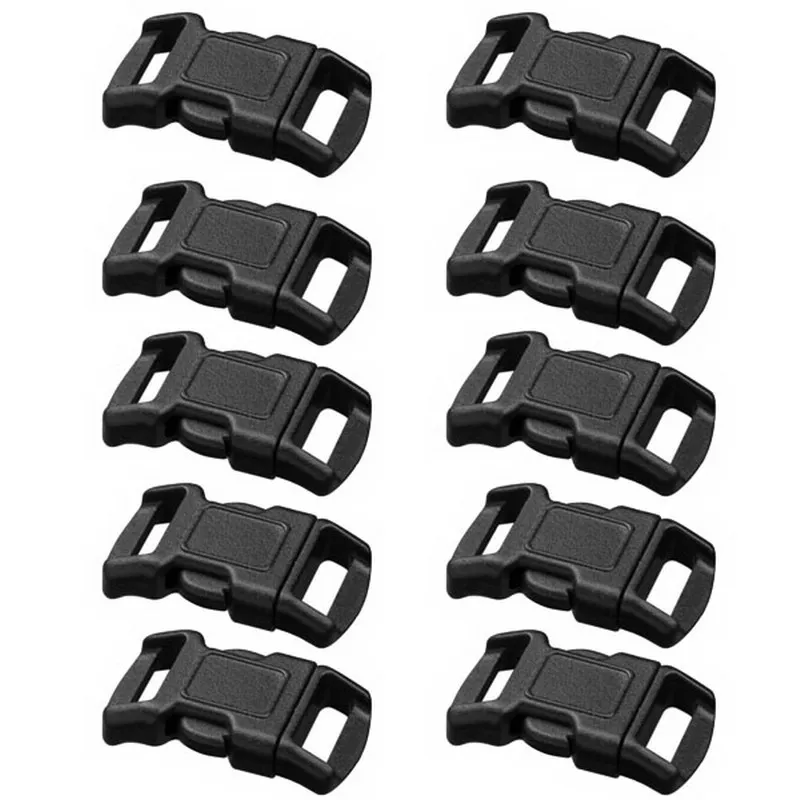 

10Pcs 3/8" Curved Side Release Buckles Black Webbing Straps For Paracord Backpack Webbing Black Outdoor Travel Bags VE685 P50