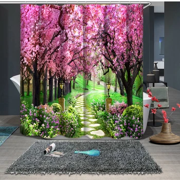 

Floral print Luxury Bathroom Waterproof fabric 3D Shower Curtains