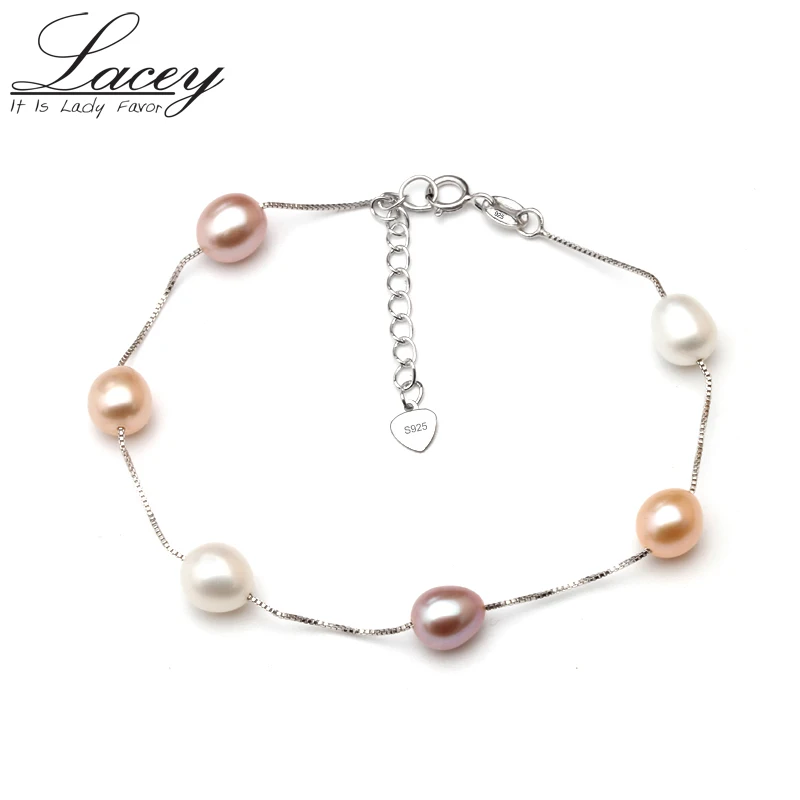 Real Natural Pearl Bracelet For Women,Freshwater Pearl Chain Link Bracelet Jewelry Wedding 925 Silver Charms Bracelet Gift