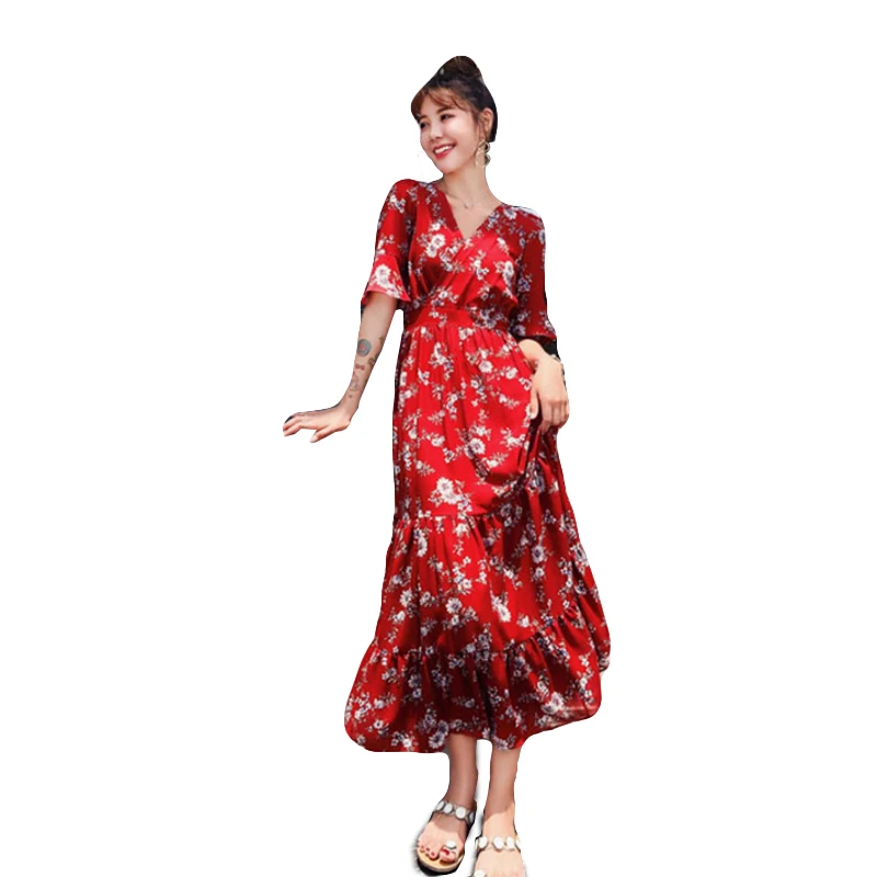 Liva девушка модное женское летнее платье с цветочным рисунком Бохо длинное Макси праздничное платье с v-образным вырезом Женский шикарный свободный Сарафан