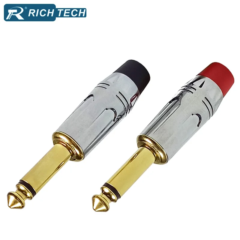 

8pcs/4pairs red+black 6.35 audio connector Nickel plated speaker Plug adaptor 6.35mm Mono microphone Plug Assembly cable adapter