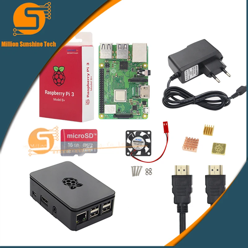 Raspberry Pi 3 Model B+/3 Starter Kit + Case + 16 /32G SD Card + Fan + Power Adapter + HDMI Cable + Heat Sink for RPI 3/3b+ Raspberry Pi 3 Model B+/3 Starter Kit + Case + 16 /32G SD Card + Fan + Power Adapter + HDMI Cable + Heat Sink for RPI 3/3b+