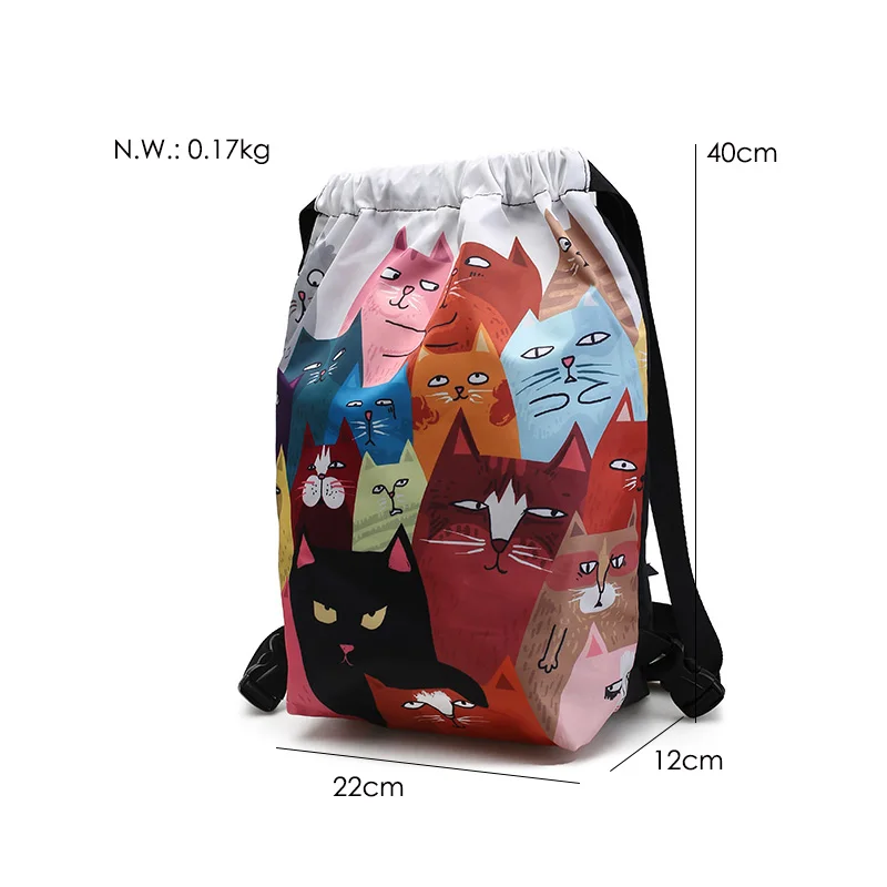 Menghuo Designer 6 Patterns Cat Printing Women Classic Mochila Drawstring Bags Travel backpack School Bag Leisure Bagpack Brand (45)