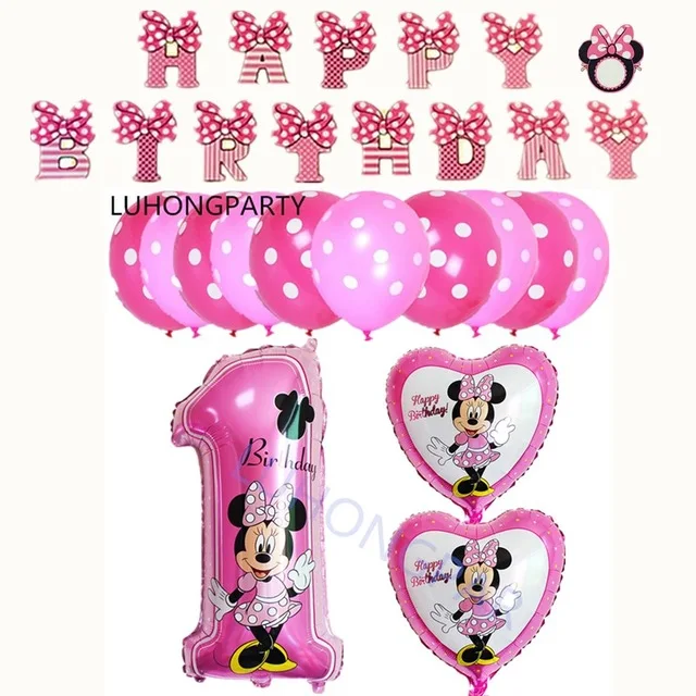 1 комплект, милые воздушные шары из фольги с Микки и Минни Маус, украшения для дня рождения, гелиевые шары, розовые шары с Минни, LUHONG - Цвет: pink da flag m