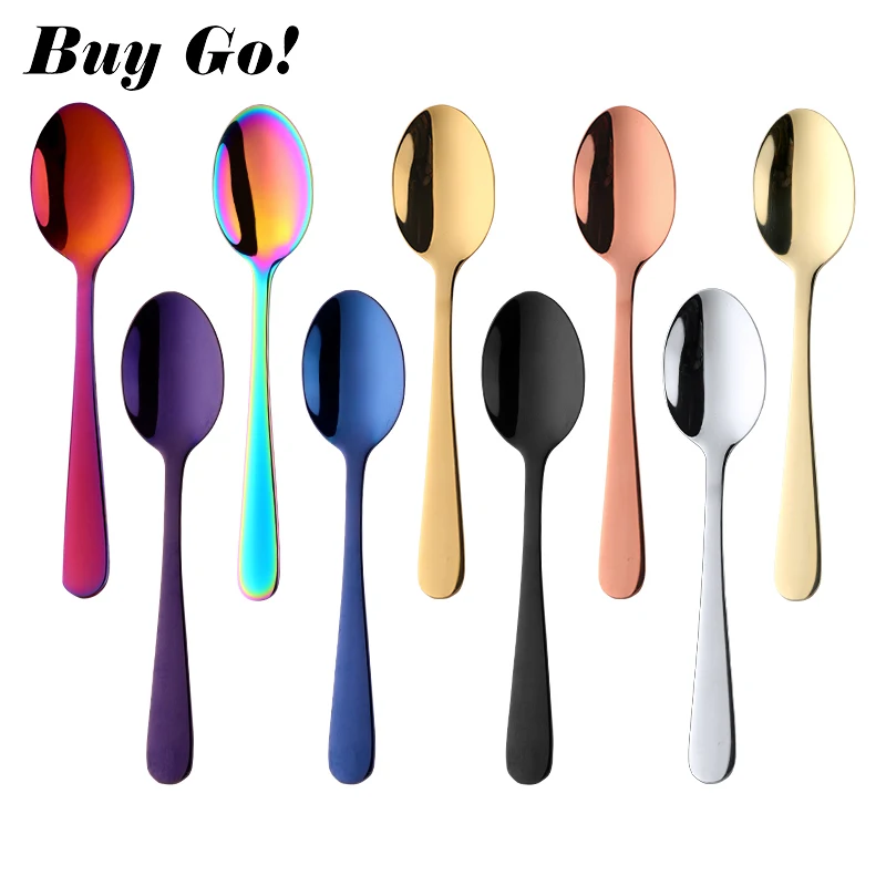 Colorful Mini Teaspoon Luxury 18/10 Stainless Steel Rose Gold Tea Spoon Small Silver Scoop Mirror Tablespoon Tableware For Party