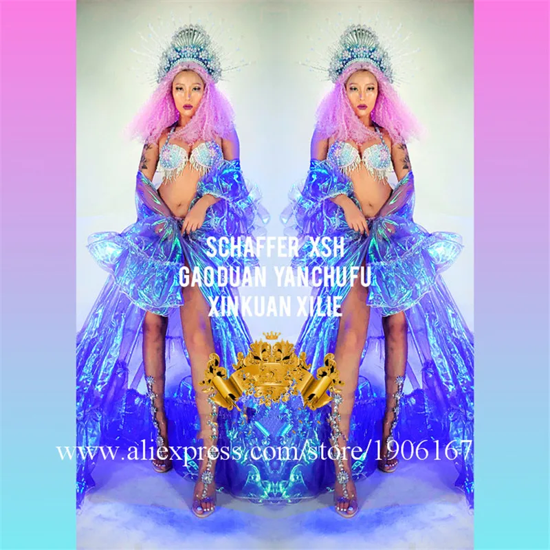 Nightclub GOGO female sexy shell mermaid purple series large cloak costume costume female singer costume1