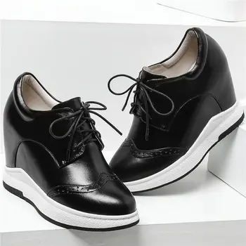 

Punk Oxfords Women Lace Up Tennis Shoes Cow Leather Wedges High Heel Ankle Boots Breathable Punk Trainers Platform Pumps Shoes