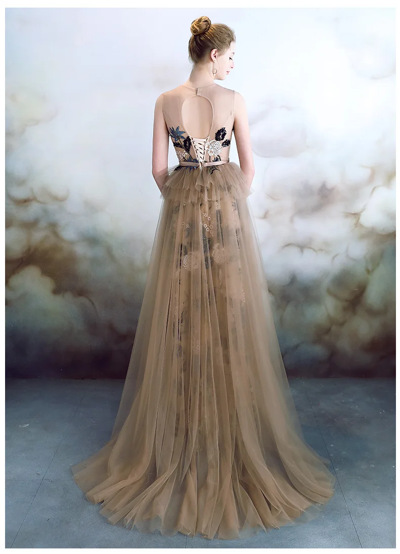 Robe De Soiree Evening Dress Long 2019 Tulle with Lace Appliques Bride Banquet Abiye Long Prom Party Dresses