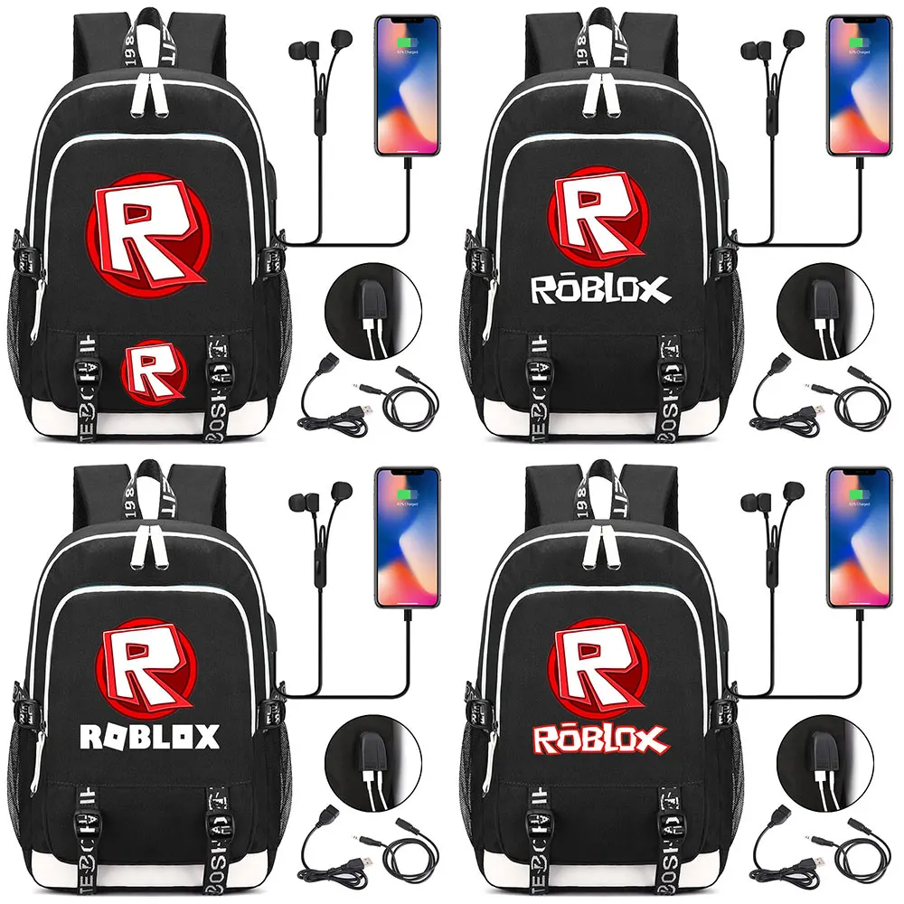 

2019 Cool Hot Games Roblox R Letter USB Headphone Jack Boy Girl School bag Women Teenagers Canvas Men Laptop Backpack Packsack