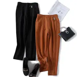 Женские весенние однотонные узкие брюки до щиколотки с эластичной резинкой на талии, женские корейские модные повседневные штаны-шаровары