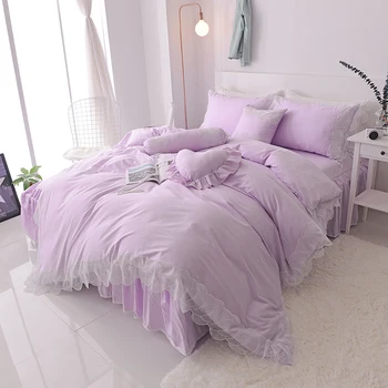 

2019 Lace Princess Light purple Bedclothes Quanlity Quilt Cover Set 4pc or 7pcs Collection Bedding Sets