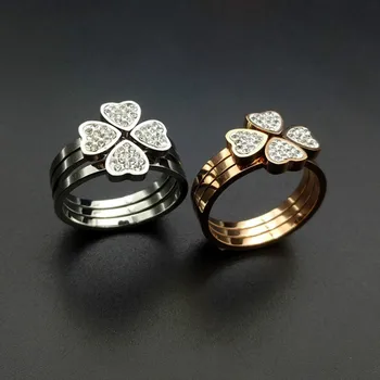 

Titanium Steel Rings Set Clover 3 in 1 Ring Sets Multiple Usages Women Silver Rose Gold CZ Female Rings Fashion Jewelry