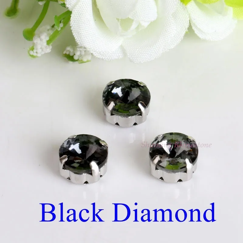 Спутниковая/круглая форма стеклянные стразы с коготь пришить Кристалл Камень Стразы Алмаз металлическая основа Пряжка для одежды - Цвет: Black Diamond
