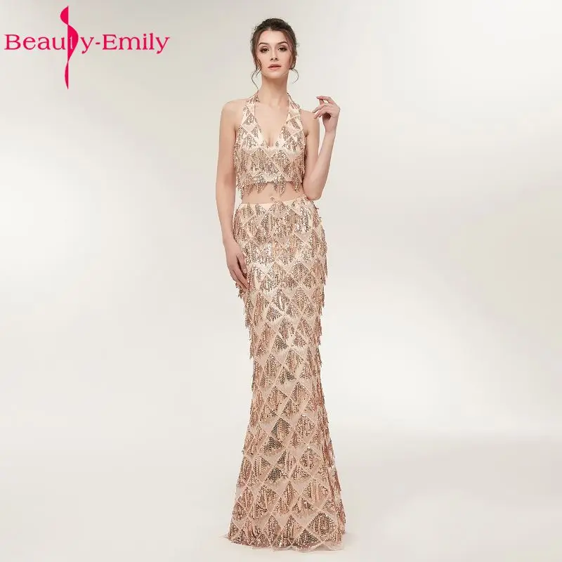 Schoonheid Emily Twee Stukken Gouden Zeemeermin Lange Avondjurken 2018 Party Prom Meisje Jurken vestido de noite Schoonheid Emily Twee Stukken Gouden Zeemeermin Lange Avondjurken 2018 Party Prom Meisje Jurken vestido de noite