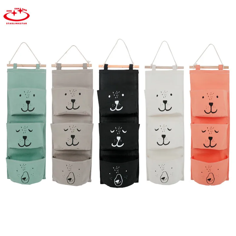 1 قطعة 3 جيوب الجدار شنقا أكياس التخزين المنظم الكتان خزانة الأطفال غرفة المنظم الحقيبة للعب الكتب خزانة حقيبة