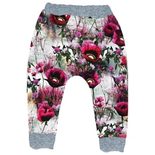 Штаны для девочек фиолетовые детские штаны с цветочным принтом, розничная, Весна-Осень Повседневные детские спортивные брюки с животными для девочек, Лидер продаж