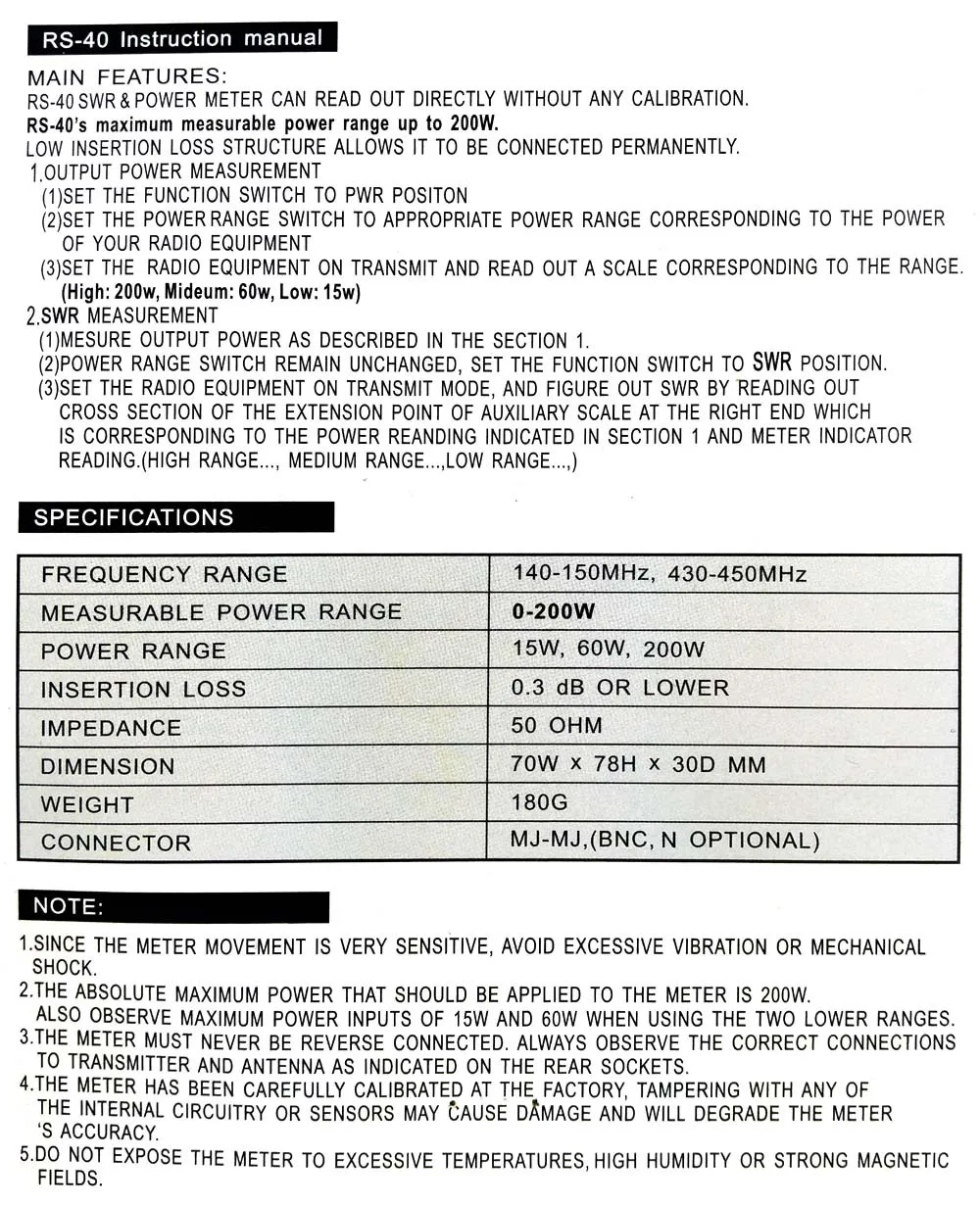 RS-40 КСВ измеритель мощности VHF UHF 144/430 МГц 15 Вт 60 Вт 200 Вт полоса стоячих волновых метров тестовая антенна Walkie Talkie автомобильное радио