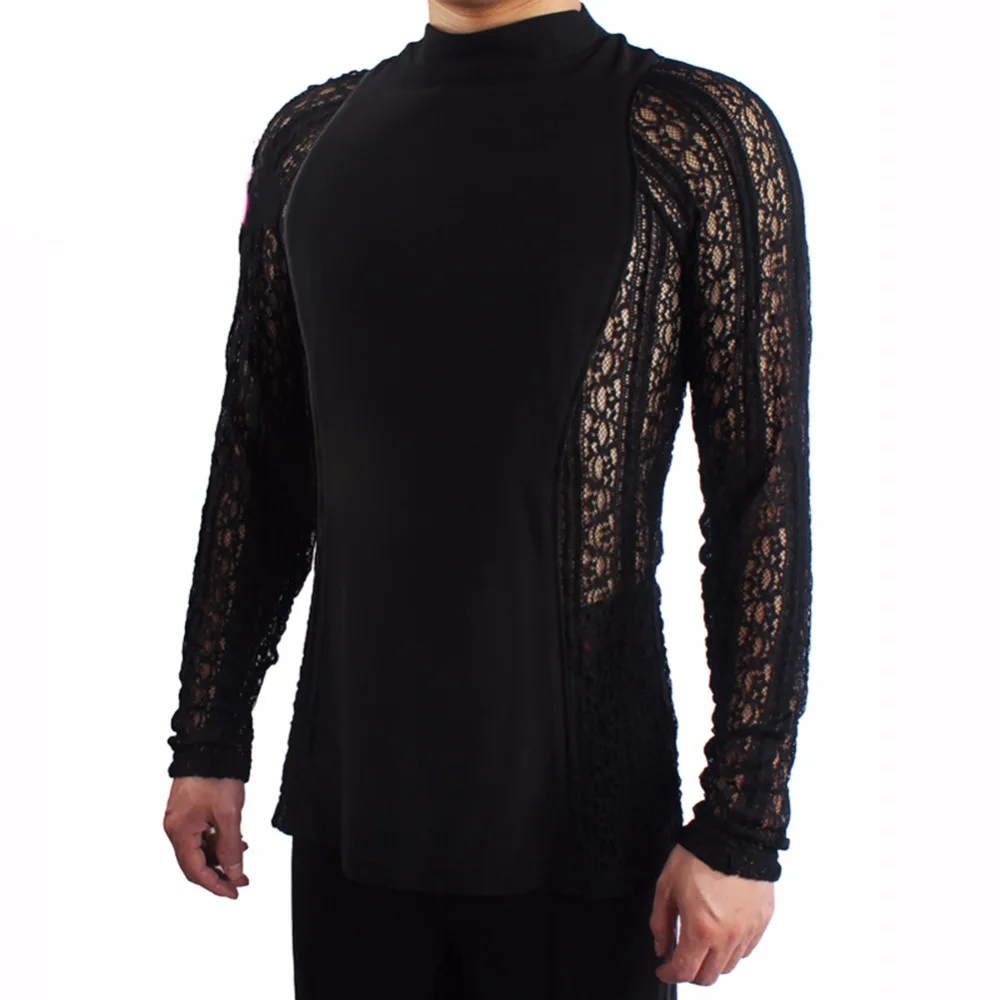 Hot Sale Latin Dance Shirt For Men Black Fabric Tops Male