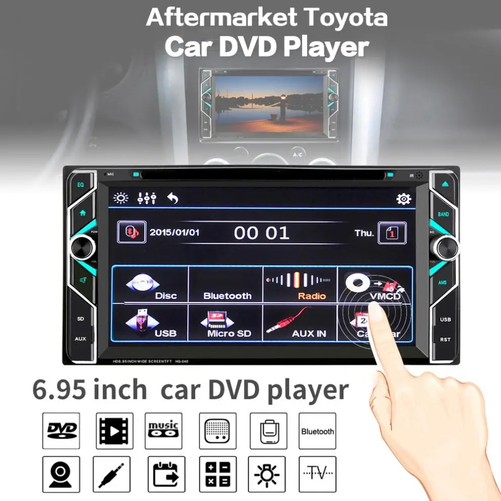 

6.95 Inch 2 DIN Bluetooth HD Touch Screen Car In Dash FM Radio Receiver DVD CD Player with Wireless Remote Control for Toyota