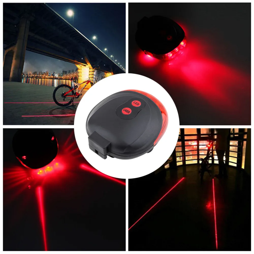 5LED+2Laser Bicycle Light 7 Flash Mode Safety Rear Lamp Laser Tail Warning Lamp