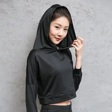 Осень полиэстер Свободные Большой размер с капюшоном ажурные Женские Йога с длинными рукавами быстросохнущие дышащие Фитнес рубашка Спортивная одежда