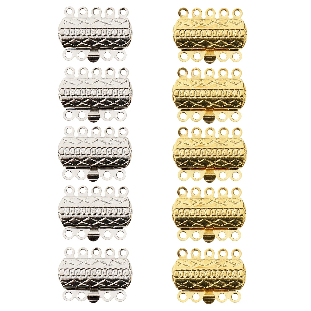 

10x 5 STRAND PUSH SLIDE LOCK CLASPS SILVER GOLD PLATED Bracelet Necklace DIY
