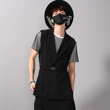 Мужская одежда Han edition cultivate one's morality индивидуальный дизайн жилет черная одежда певицы M-XL