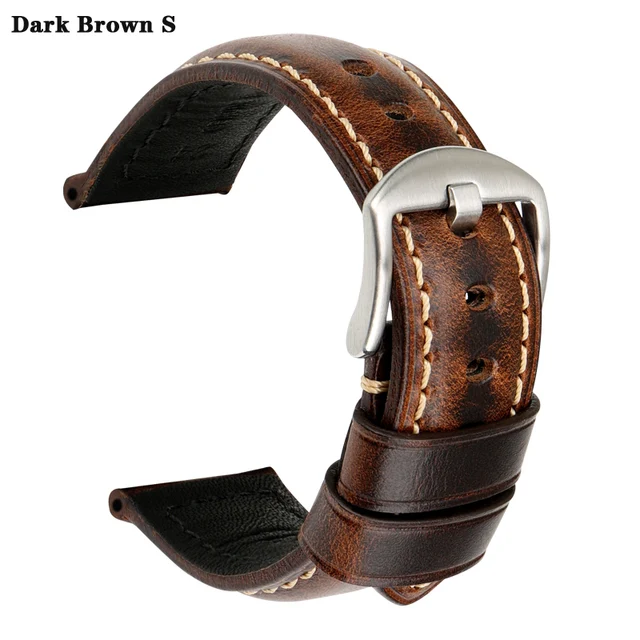 MAIKES Watch Strap Bracelet Watch Accessories 20mm 22mm 24mm Vintage Cow Leather Watch Band For Panerai Fossil Watchband Dark Brown S