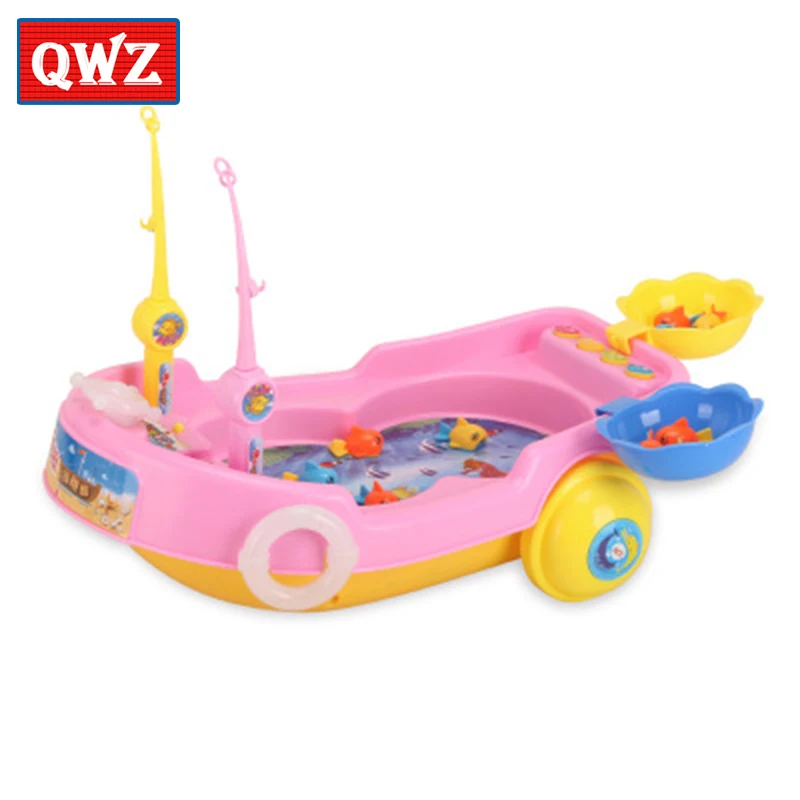 

QWZ Child Music Educational Toy Electric Magnetic Rotating Fishing toys Plastic Kids Set Learn Fishing toys Fishing Game Board
