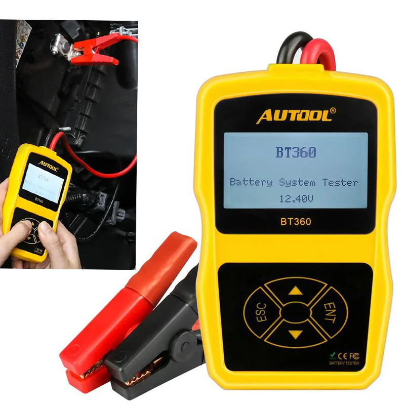 

BT360 Car Battery Tester Auto Scanner 12V Analyzer Vehicle Automtive Cranking Charging CCA BAD Cell Test digital Diagnostic Tool