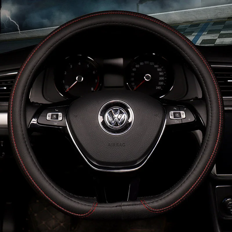 D Shape Leather Car Steering Wheel Cover Four Seasons Steering Wheel Hubs For VW GOLF 7 2015 POLO JATTA Interior Accessories D Shape Leather Car Steering Wheel Cover Four Seasons Steering Wheel Hubs For VW GOLF 7 2015 POLO JATTA Interior Accessories
