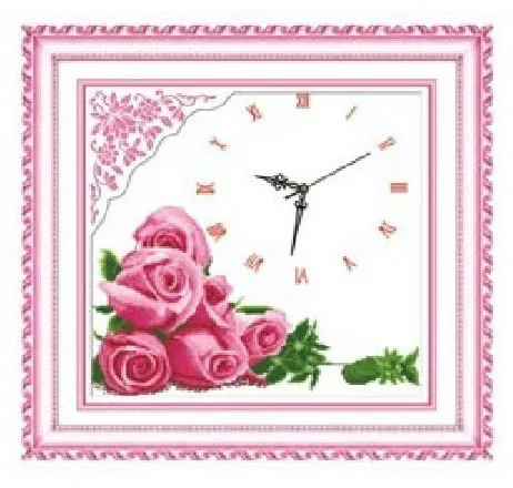 

Embroidery Package Top Quality 11CT 100% Precise Printing Cross Stitch Kits Flower Rose With Clock Free Shipping