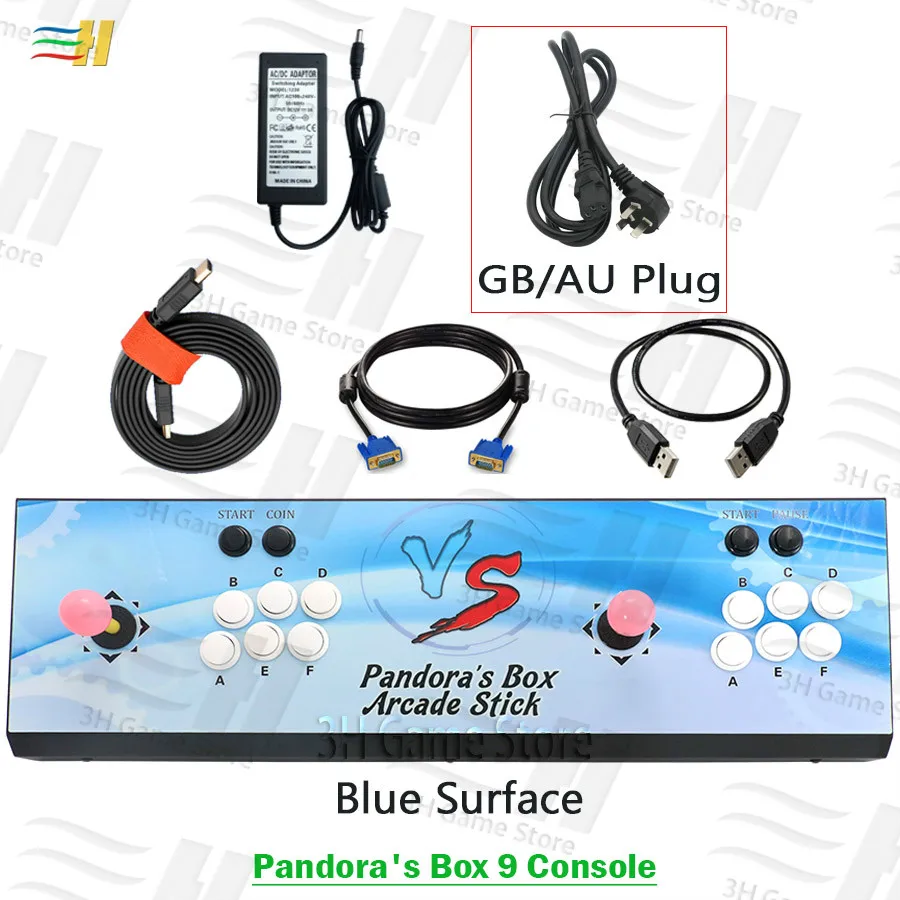 PB9 Blue GB plug Новинка Pandora Box 9 1500 В 1 железная игровая консоль для аркадных игр 2 игрока джойстик Кнопка HDMI VGA usb джойстик для ПК ps3 ТВ 5S 6 6s 7 - Цвет: PB9 Blue GB plug