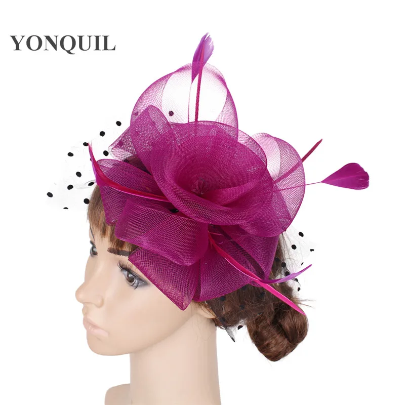 

New colors nylon flower fascinators tea hats women elegant feather hair accessories hair combrs party fedora headwear MYQ039